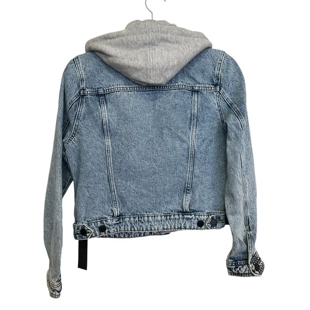 Blank NYC Denim Trucker Jacket Removable Gray Hood Size Small NWT